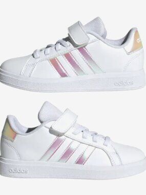 Adidas Kid's Grand Court 2.0 Shoes, Cloud White/Iridescent/Cloud White